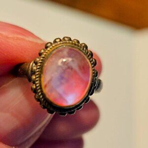 Sterling Silver Ring | .925 Silver | Round Gem Pink Moonstone | Lightly Loved